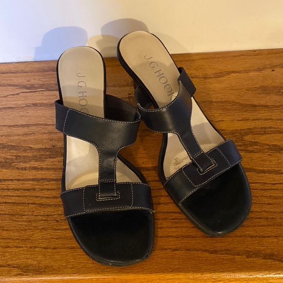 Navy Heeled Sandals - Picture 1 of 6